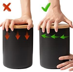 Yangbaga Black Canisters for Kitchen-Kitchen Canisters for Countertop with Airtight Wood Lids/Spoons/Stickers,Ceramic Kitchen Storage Containers for Large Flour,Suger,Coffee(15 OZ