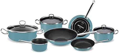 Vasconia Elegance 10-Piece Nonstick Cookware Set for Most Stove Tops (Teal) - Uniform Heat Cooking Pots and Pans Set for Dishwasher, Grill & Oven Safe up to 480℉ - Enamel on Steel Cookware Set