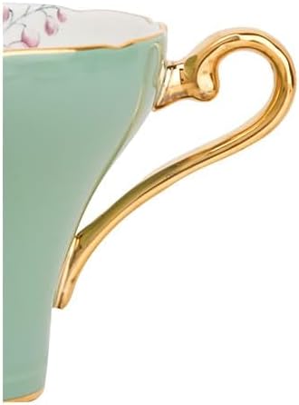 Aynsley Handpainting Colored Glaze Lily of the Valley Corset Fine Bone China English Tea Cup and Saucer Set, 6.1 oz (Green)