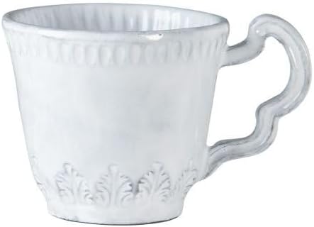 Vietri Incanto Leaf Mug 10oz Terra Marrone Ceramic Cup Elegant Coffee Drinkware Made in Italy - 3.75 Inch White