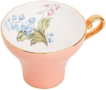 Aynsley Handpainting Colored Glaze Lily of the Valley Corset Fine Bone China English Tea Cup and Saucer Set, 6.1 oz (Orange)