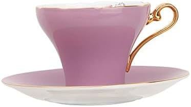Aynsley Handpainting Colored Glaze Lily of the Valley Corset Fine Bone China English Tea Cup and Saucer Set, 6.1 oz (Purple)