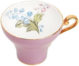 Aynsley Handpainting Colored Glaze Lily of the Valley Corset Fine Bone China English Tea Cup and Saucer Set, 6.1 oz (Purple)