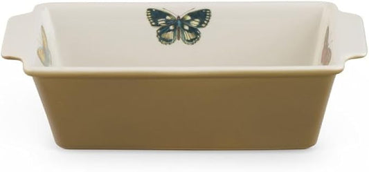 Portmeirion Botanic Garden Harmony Large Loaf Pan (11" x 5.5") - Porcelain Bakeware with Bee Motif, Farmhouse Style Kitchenware - Oven, Freezer, Microwave, & Dishwasher Safe (Moss Green)