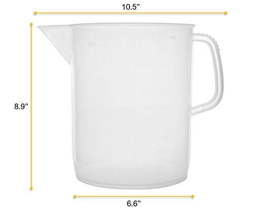 EISCO Measuring Jug, 5000mL (5 Liter) - Short Form - Polypropylene Plastic - Molded Graduations - Chemical Resistant, Autoclavable - Handle for Convenient Lifting - Pitcher, Large Measuring Cup