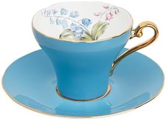Aynsley Handpainting Colored Glaze Lily of the Valley Corset Fine Bone China English Tea Cup and Saucer Set, 6.1 oz (Turq)