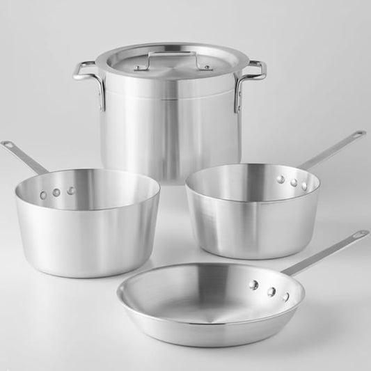 5-Piece Aluminum Cookware Set – Includes 2.75 Qt & 3.75 Qt Sauce Pans, 8 Qt Stock Pot with Cover, and 10" Fry Pan – Heavy-Duty Riveted Handles, Superior Heat Distribution (5-Piece Set)
