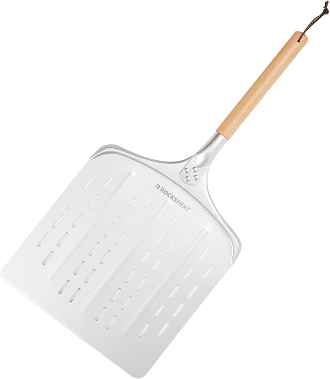 Pizza Peel 12 Inch - Anodized Aluminum Pizza Spatula with Wooden Handle - Ideal for Pizza Oven & Baking, Lightweight Pizza Turning Peel for Baking pizza Bread Pizza Oven Accessories Tools