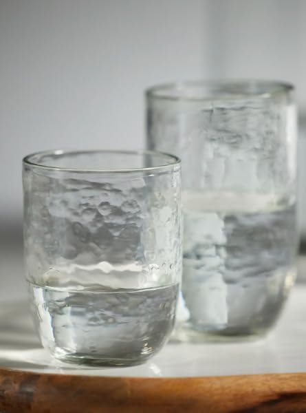 Set of 4 Hammered Highball Glasses 3.25 x 4.25 Inch, Modern Textured Drinkware for Cocktails, Water, or Everyday Use