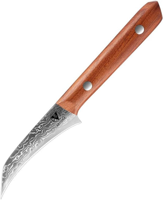 3.5" Paring Knife Damascus Steel Peel Chef Knife - 67-Layer Forged Fruit/Vegetable Knife with Natural Solid Wood Handle, 15° Double-Edged Blade, Ultra-Sharp & Corrosion Resistant