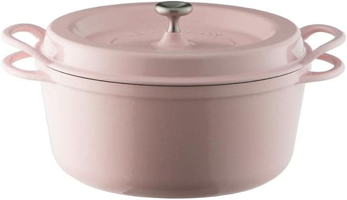 Vermicular Oven Pot | Non-Toxic Enameled Cast Iron Pot | 26cm (5.3 Qt) | Oven-safe | Induction-compatible | Dutch Oven | Made in Japan | Serves 5-6 | Pearl Pink