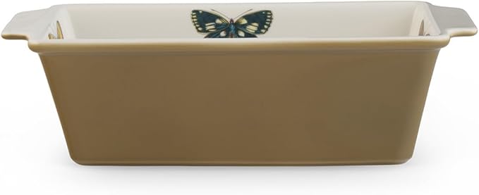 Portmeirion Botanic Garden Harmony Large Loaf Pan (11" x 5.5") - Porcelain Bakeware with Bee Motif, Farmhouse Style Kitchenware - Oven, Freezer, Microwave, & Dishwasher Safe (Moss Green)