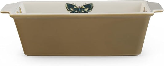 Portmeirion Botanic Garden Harmony Large Loaf Pan (11" x 5.5") - Porcelain Bakeware with Bee Motif, Farmhouse Style Kitchenware - Oven, Freezer, Microwave, & Dishwasher Safe (Moss Green)