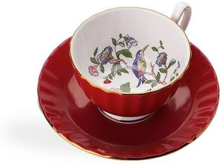 Aynsley Handpainting Colored Glaze Pembroke Oban Fine Bone China English Tea Cup and Saucer Set, 6.1 oz (Red)