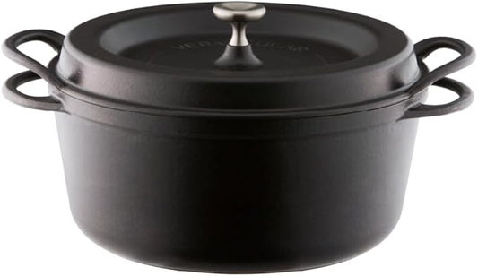 Vermicular Oven Pot | Non-Toxic Enameled Cast Iron Pot | 26cm (5.3 Qt) | Oven-safe | Induction-compatible | Dutch Oven | Made in Japan | Serves 5-6 | Matte Black