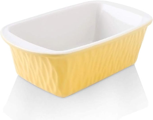 Ceramic Loaf Pan for Baking Bread, 9 x 5 inch Bread Pan, Rectangular Bread Loaf Pan, Ceramic Bakeware for Cooking, Home Kitchen, Bread Baking Pan Texture Series (Yellow)