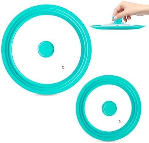 Modern Innovations Universal Lids (Set of 2) Fits 7 to 12-Inch Cookware, Silicone Replacement Pan Lid, Glass Top Covers for Skillets, Pots, Frying Pans, Cast Iron - Turquoise | Teal