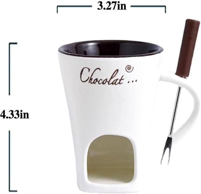 Chocolate Melting Fondue Mugs Set With Forks,Sweet Fondue Cup,Chocolate Fondue Mugs with Forks,Chocolate Melting Mug,Ceramic Cheese Mug,Birthday,Wedding Gifts (Brown)