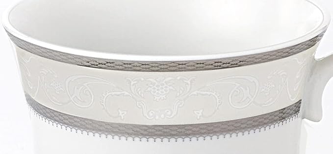 World Gifts Elegant Durable and Colorful Porcelain Tea-Coffee Cups and Saucers Set - Silver, 8 oz. Set of 4