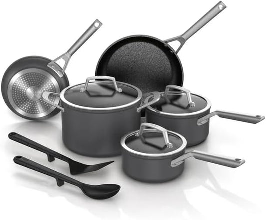 Ninja NeverStick Premium Hard-Anodized 10-Piece Cookware Set, C39010, Durable Nonstick Pots & Pans with Stay-Cool Handles, Oven & Dishwasher Safe, Scratch Resistant, Even-Heat Cooking
