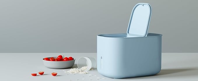 Zuutii Rice Storage Container,Food Container, Dry Food Storage, 11lbs Pet Food Dispenser, Large Storage Bin with Lid,Silicone Ring & Moisture Proof (Light Blue)