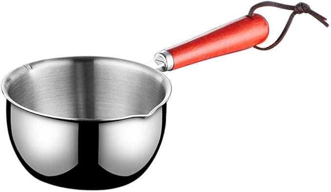 Stainless Steel Butter Melting Pot Multi-Purpose Sauce Pan Mini Milk Warmer with Wooden Handle for Induction Gas Electric Stove Compatible Kitchen Tool(300ml)