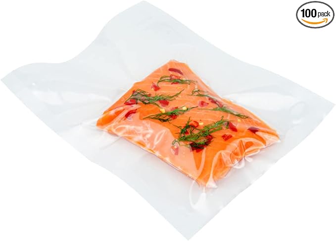 Restaurantware Fresh Hero 6 x 8 Inch Vacuum Sealer Bags 100 Food Storage Bags - 3 mil Thick Microwavable Clear Plastic Sous Vide Bags Freezable For Storing Food Or Sous Vide Cooking