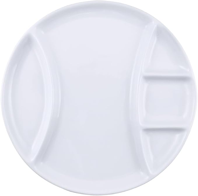 Swissmar Raclette & Fondue Porcelain Plates - Set of 4 Compartmentalized Appetizer Plates for Sushi, Desserts, Meats, Dipping Sauces, Easy Serving and Dining Experience