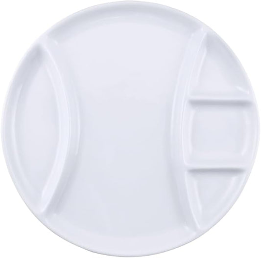 Swissmar Raclette & Fondue Porcelain Plates - Set of 4 Compartmentalized Appetizer Plates for Sushi, Desserts, Meats, Dipping Sauces, Easy Serving and Dining Experience