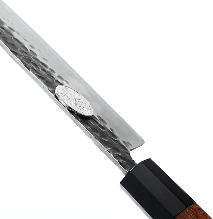 MITSUMOTO SAKARI Nakiri Chef Knife 7 inch - Hand Forged Japanese Kitchen Knives, 3-Layer 9CR18MOV High Carbon Steel, Rosewood Handle & Sandalwood Box