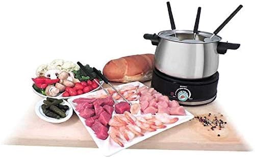 Swissmar Arolla 10 Pieces Stainless Steel Electric Fondue Set - Perfect Fondue Pot Electric Set for Cheese, Caramel, Chocolate, Oil, Broth & More - Gift Ideas for Wedding, House Warming, 2.1 Qt / 2L