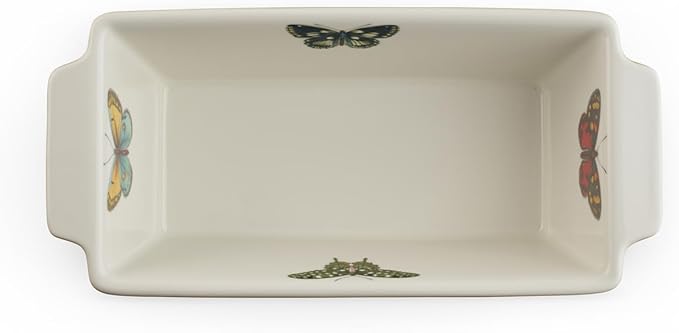 Portmeirion Botanic Garden Harmony Large Loaf Pan (11" x 5.5") - Porcelain Bakeware with Bee Motif, Farmhouse Style Kitchenware - Oven, Freezer, Microwave, & Dishwasher Safe (Moss Green)