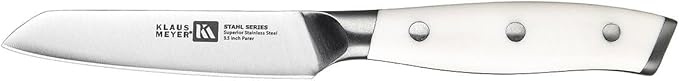Stahl 3.5 inch Paring Knife High Carbon Exclusive German Steel Fruit Knife, Small Kitchen Knife with Ergonomic Handle (White)