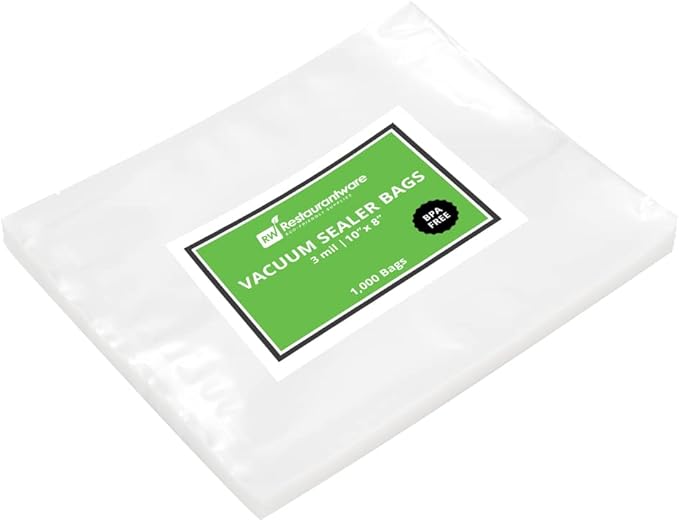 Restaurantware Fresh Hero Clear Plastic Vacuum Packaging Pouch - for Chamber Vacuum Sealer, 3 mil, BPA-Free - 10" x 8" - 100 count box