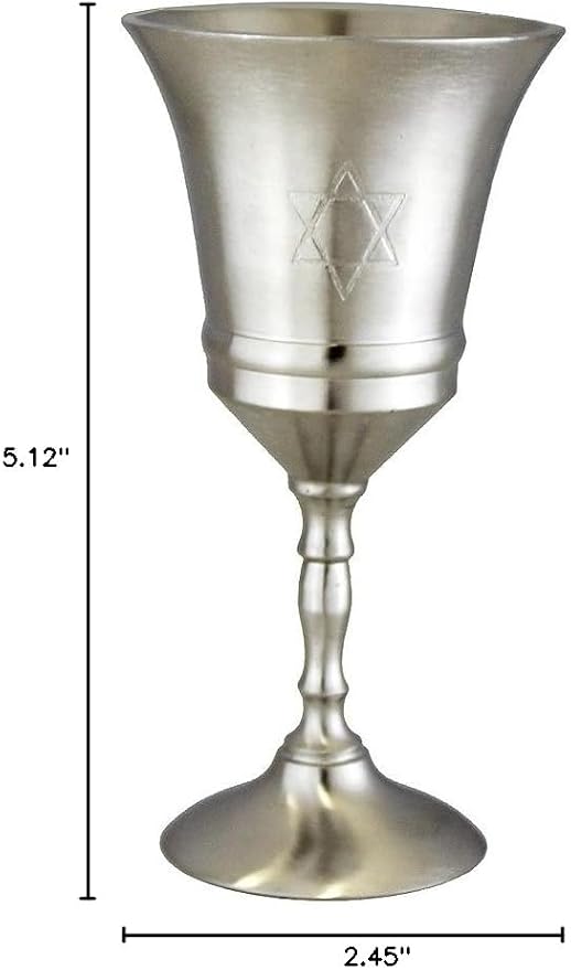 Elegant Traditional Passover Star of David Kiddush Cup Satin Brass Finish - Stainless Steel 5" Stemmed Wine Cup Goblet for Shabbat, Pesach Seder, Bar/Bat Mitzvah, Wedding Gift by Zion Judaica