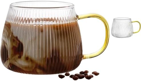 Vintage Ribbed Coffee Mugs, Set of 2 (16 oz) - Vertical Stripes Design for Hot and Cold Beverages (Set of 2)