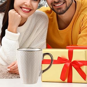 Ceramic Coffee Mug Set - 16 Oz Large Coffee Mugs - Embossed Stoneware Cups with Handle for Latte Tea Cappuccino Cocoa - Microwave Dishwasher Safe - Set of 4 - Leaf Pattern