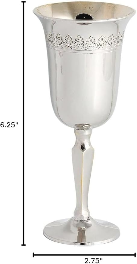 Classic Footed Kiddush Cup - Brass Goblet High Polished Finished Fleur-de-lis Design - 6.35" Tall Stemmed Wine Cup for Shabbat, Passover Seder, Bar/Bat Mitzvah, Jewish Wedding Gift By Zion Judaica