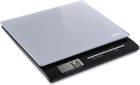 MIRA 11 lb Digital Food Scale - Glass Platform with Multi-Unit Measurement - Easy One-Touch Tare Function