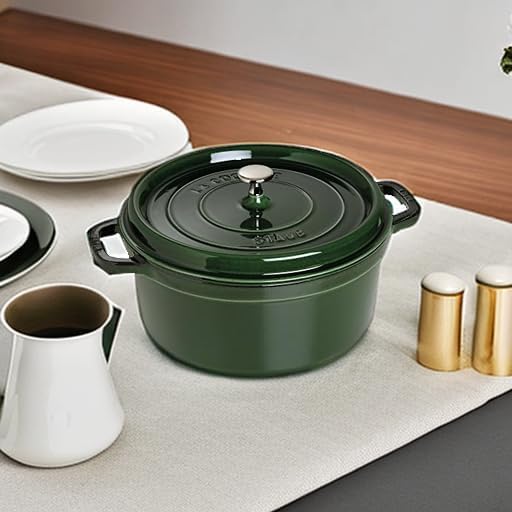 Staub Cast Iron 7-qt Round Cocotte - Basil, Made in France