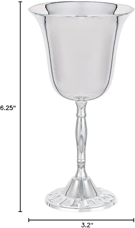 Zion Judaica Classic Silver Plated Kiddush Cup Wine Goblet in a Gift Box 6" High Polished Nickel Plated Stemmed Wine Cup for Passover Seder Shabbat Bar/Bat Mitzvah, Wedding Rosh Hashanah Judaica Gifts