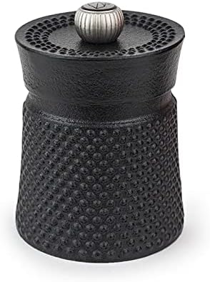 Peugeot Bali Black Cast-Iron Pepper Mill & Salt Cellar With Wooden Tray Gift Boxed- With Wooden Spice Scoop