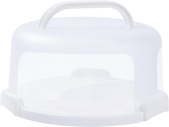 10in Plastic Cake Carrier with Handle, Round Cake Holder with Lid Pink Cake Container for 6in/8in/10in Cake(white)