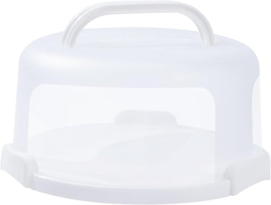 10in Plastic Cake Carrier with Handle, Round Cake Holder with Lid Pink Cake Container for 6in/8in/10in Cake(white)