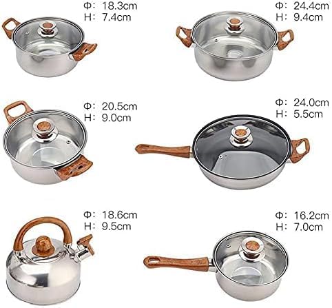 Cookware Set 12 Piece Kitchen Stainless Steel Cooking Pot & Pan Sets Induction Safe Saucepan Casserole Pan Glass Lid Pans