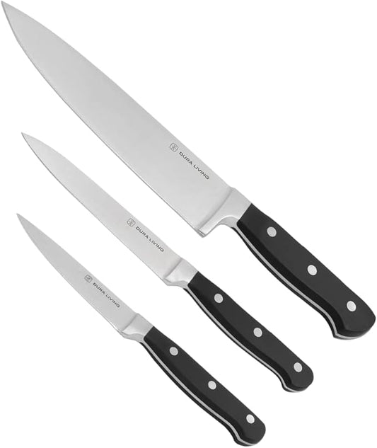 3-Piece Kitchen Knife Set – Ultra-Sharp Forged High Carbon Stainless Steel, Includes 8" Chef, 5" Utility, 3.5" Paring Knives, Ergonomic Handles, Professional Starter Set, Black