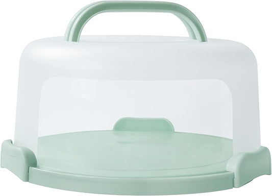 10in Plastic Cake Carrier with Handle, Round Cake Holder with Lid Pink Cake Container for 6in/8in/10in Cake(green)