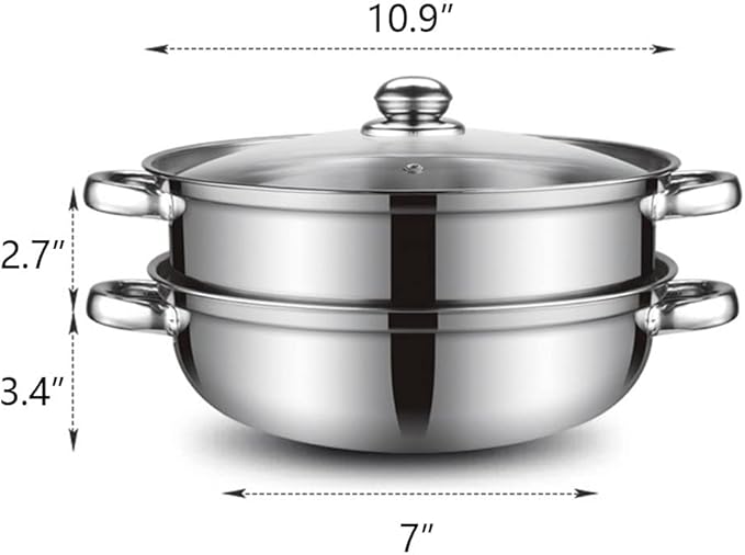 Steamer Pot for Cooking 11 inch Steamer Pot 2-tier Multipurpose 18/10 Stainless Steel Steam Pot Cookware with Lid for Vegetable, Dumpling, Stock, Sauce, Food