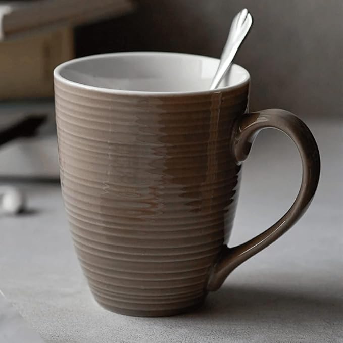 DOWAN Coffee Mugs, 17 Oz Coffee Mug Set of 6, Corrugated Tea Mugs (Brown)