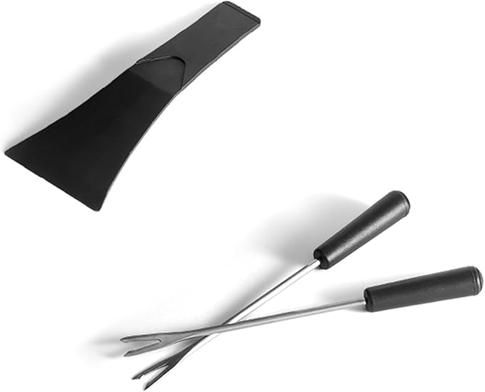 Swissmar Tandem Candle Fondue & Raclette Set - Portable 2-in-1 Tabletop Fondue Pot with Raclette Dish, Forks, Spatula & Tealight Candles